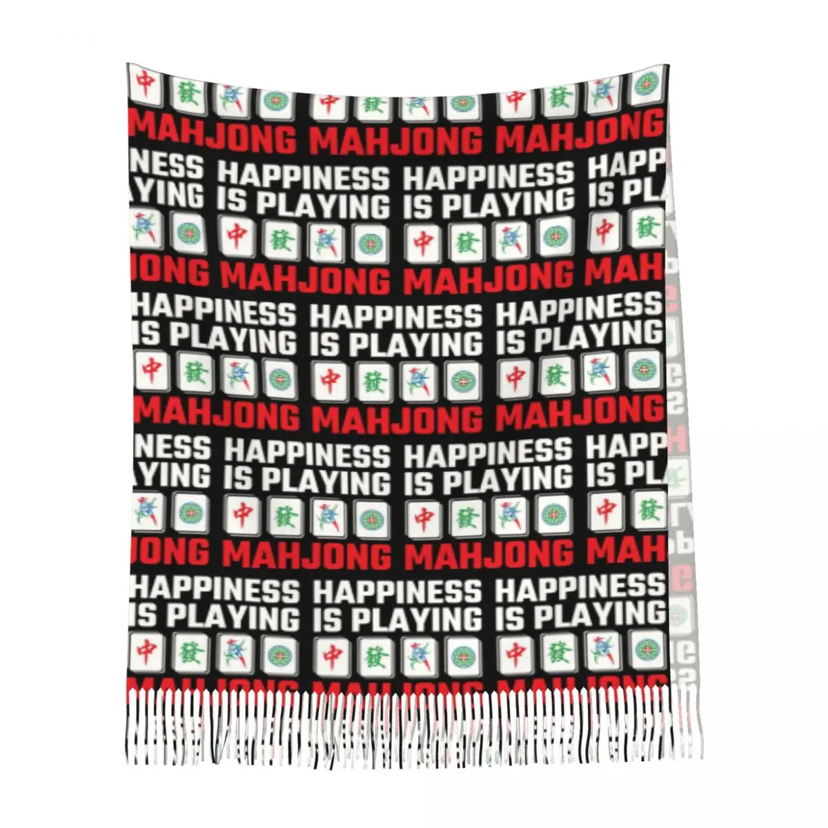 Happiness Is Playing Mahjong Tiles Party Game Scarf Tassel Scarves for Women Soft Shawls and Wraps Long Fall Winter Shawl Wrap