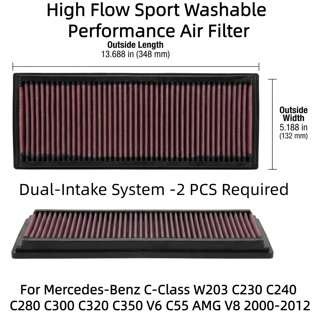 

Для Mercedes-Benz C-Class W203 C230 C240 C280 C300 C320 C350 V6 C55 AMG V8 2000-2012 Высокопроизводительный спортивный моющийся воздушный фильтр 33-2181