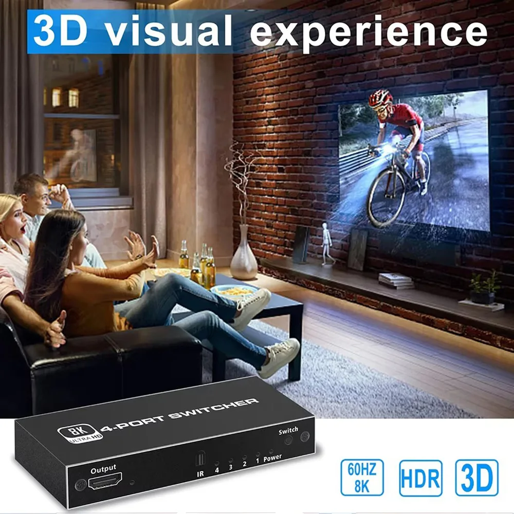 4/5 poorten HDMI-compatibele 2.1 Switch Splitter 8K 60Hz 4K 120Hz Switcher met afstandsbediening HDR voor PS5 Monitor TV Box Laptop PC