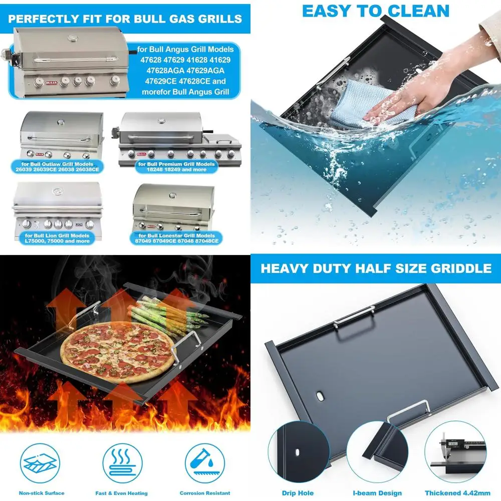 

Half Size Griddle for 30 Bull 4 Burner Grills Angus & Outlaw, Premium Grill, Non-stick Carbon Steel Flat Top