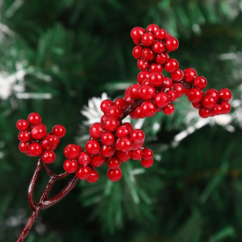 50/1Branch Red Berries Stems DIY Artificial Foam Holly Berry Stamen Fake Plants Fruit Bouquet Wreath Christmas Party Home Decor