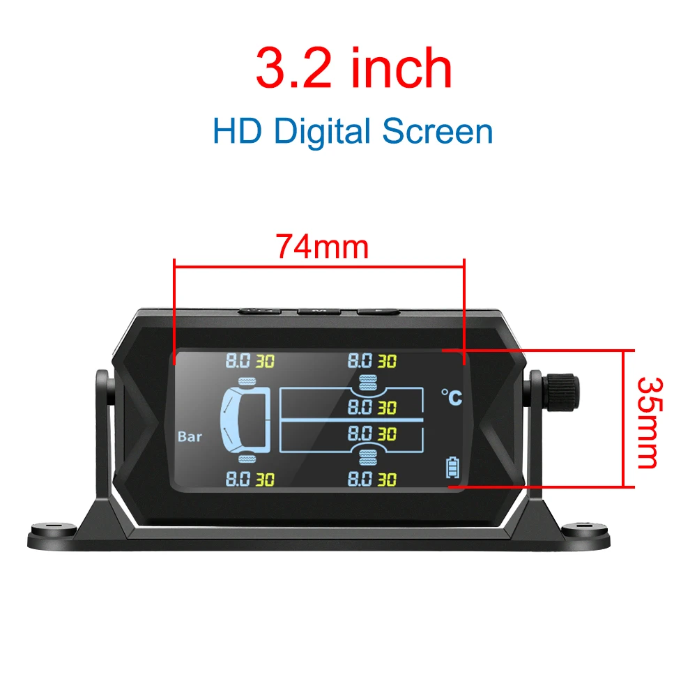 Wireless Solar Digital LCD Alarm Tire Pressure Monitoring System Car RV Truck TPMS with 6 External Sensors