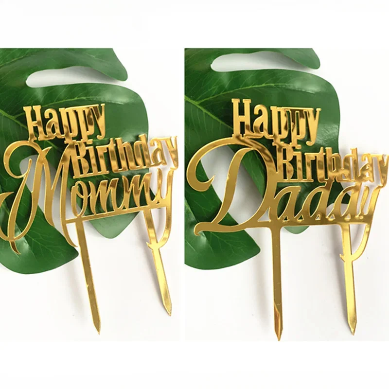 New Acrylic Mother Dad Happy Birthday Cake Topper Daddy  Party  Decorations Favors Supplies Father's Day