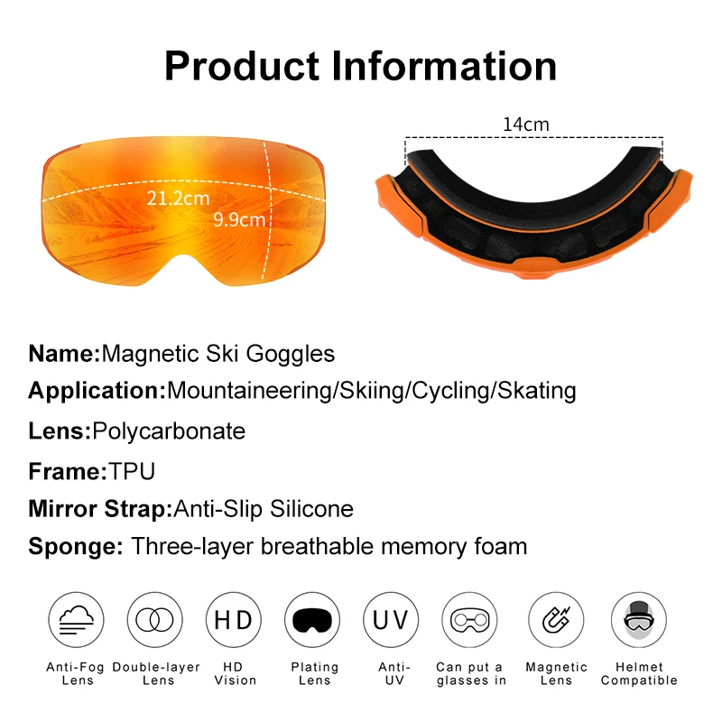 PHMAX Magnetic Ski Goggles Anti-UV Protection Men Snowboard Goggles Outdoor Sports Skating Skiing Women Snow Glasses With Mask