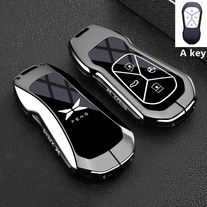 Auto-Schlüsselhülle aus Zinklegierung und TPU mit Kette für Xpeng Xiaopeng G6 G9 P7 P7I G3 G3I P5 – Innenraum-Schlüsselschutz-Zubehör