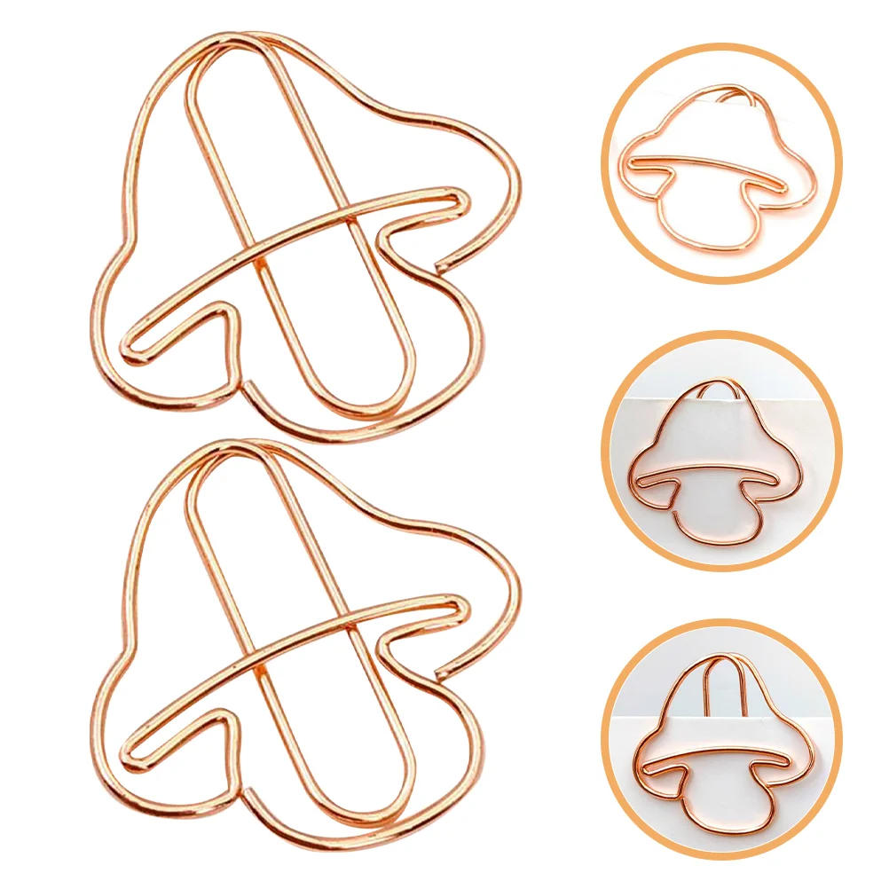 20 Pcs Mini Paper Clips Mushroom Office Adorable Decorative Decorate Rose Gold Pin Bills Fixing Paperclip Student