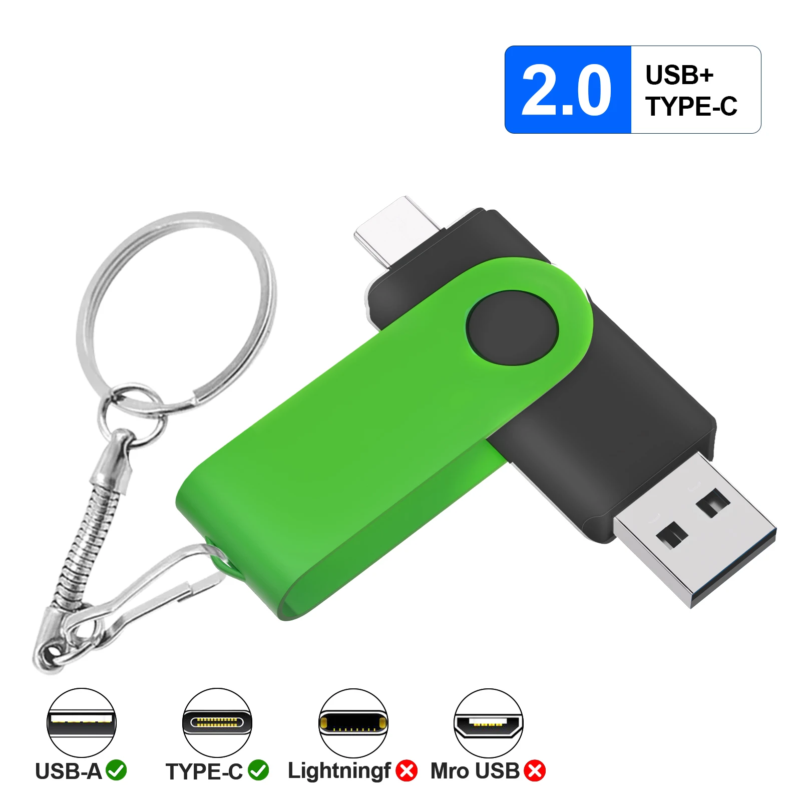 

New TYPE-C 2 IN 1 USB2.0 Flash Drive 16GB Pendrive 128GB Memory Stick 64GB Real Capacity 32GB 4GB 8GB USB Disk Free Key Chain