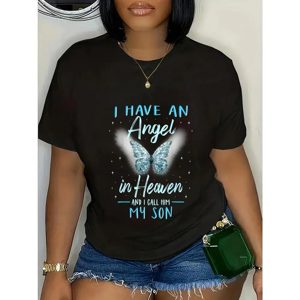 

180g Printed Round Neck Short Sleeve T-Shirt Son I Have Angel in Heaven Love Family Remembrance T-Shirt