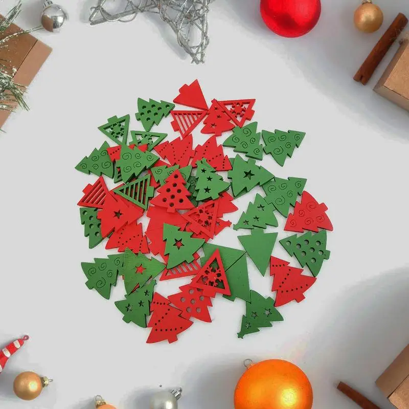 50pcs Wooden Ornaments Christmas Decorative Christmas Tree Snowflake Wood Cutout Slices Diy Handicraft Christmas Ornaments