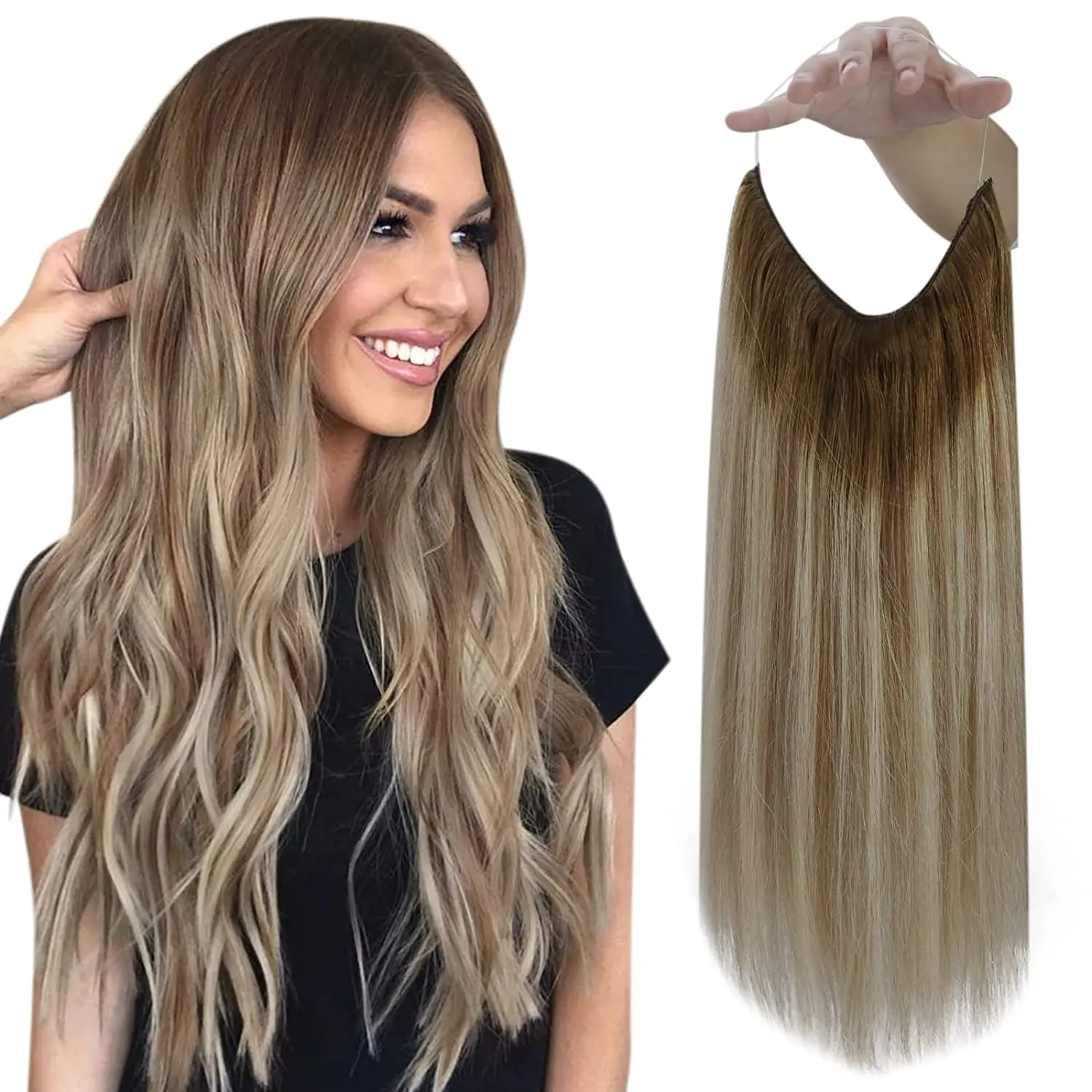 Full Shine Angeldraht-Haarverlängerungen, echtes menschliches Haar, dicke geheime Draht-Haarverlängerungen, Haarteile für Frauen