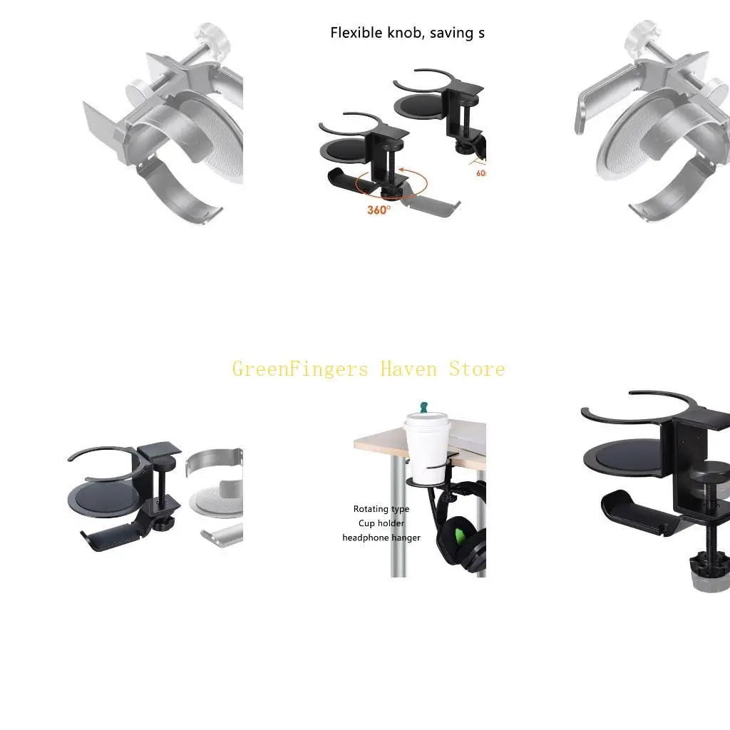 

F68D 360 Rotating Desk Cup Holder Adjustable Drink Mount Headsets Hangers Home Supplies