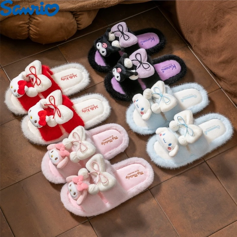 

Sanrio Hello Kitty Cinnamoroll Kuromi pure desire style cartoon cute slippers Kawaii girls winter warm anti-slip cotton slippers