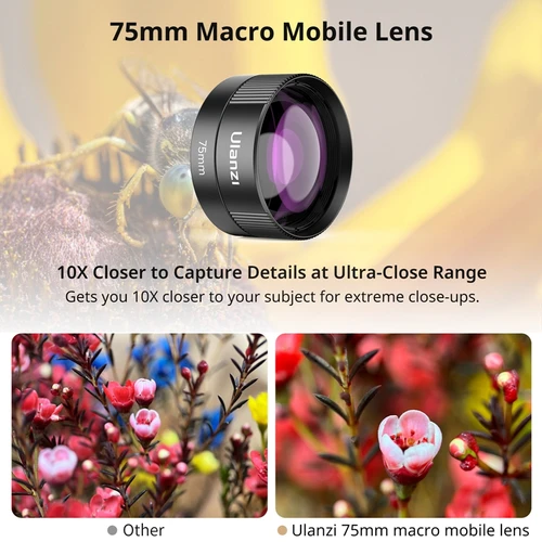 Imagen 2 del producto Lente móvil Ulanzi Lente para teléfono inteligente Macro/ojo de pez/teleobjetivo gran angular con clip para lente de 17 mm