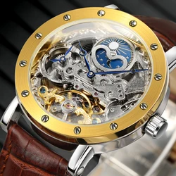 Forsining Men orologio meccanico automatico cinturino in pelle orologi da polso moda Business per uomo montre homme orologi fasi lunari