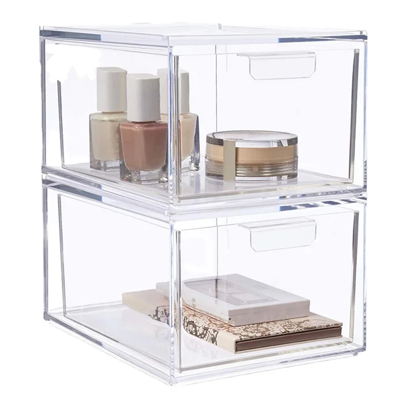 Stackable Clear Plastic Organizer Drawers 3 Piece Set Organize Cosmetics and Beauty Supplies on a Vanity