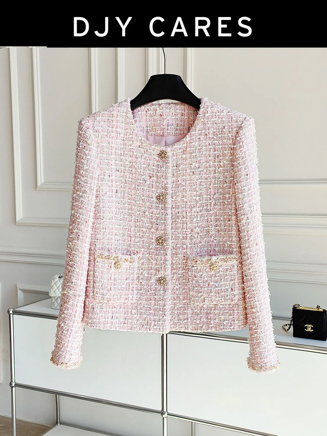 New Temperament Pink Floral Coat Fashionable and Simple Round Neck Top big size