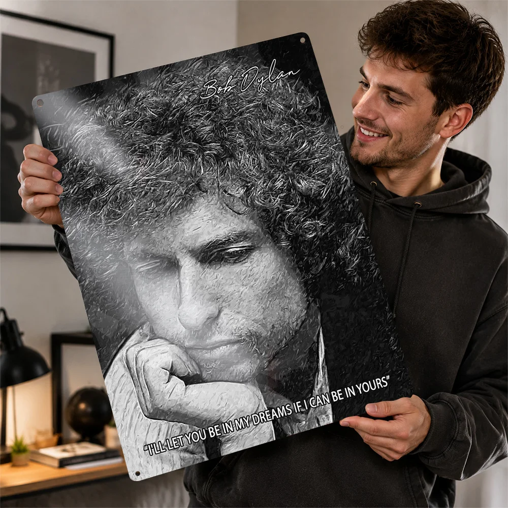 Bob Dylan Dreams Quote Portrait Aluminum Poster Retro Photographic Wall Art For Bedroom Personalized Metal Sign Music Fan Gift