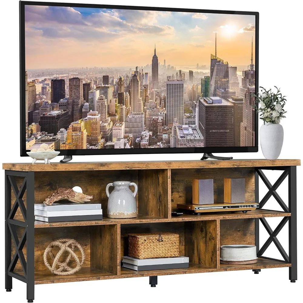 tv stand for living room, industrial entertainment center for 65 inch tv, rustic tv console stand with storage cabinets wood an