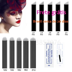 100pcs 0.18mm Lamina Tebori Flex Microblading 12 14 16 18 U Shape Tattoo Needles For Permanente Makeup Eyebrow Blades Manual Pen