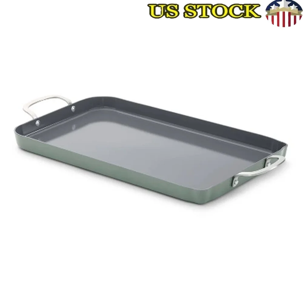 

Ceramic Double Griddle Nonstick Dishwasher Safe Cooking Pan Quick Clean Technology Oven Safe Stay Cool Handles 1 Piece