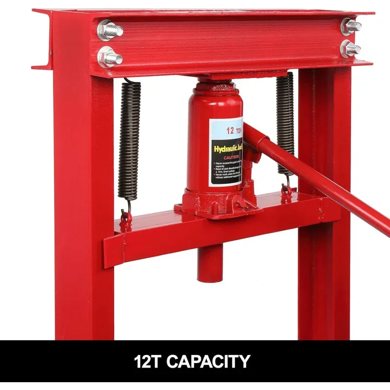 12-Ton Hydraulic Shop Press with Press Plates, H-Frame Garage Floor Press, Adjustable Working Table Height, 24.8”L x 15.35”W x 5