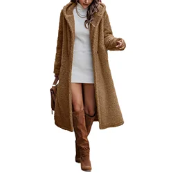 Women's Hooded Plush Coat Solid Color Fashion Casual Long Warm Autumn Winter Fashion Casual Elegant Female Overcoat S-2XL