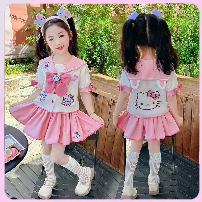 

Kawaii Sanrio Hello Kitty Children CosPlay Academy Style Pleated Skirt Girl Princess Clothes Children's JK Uniform Birthday Gift
