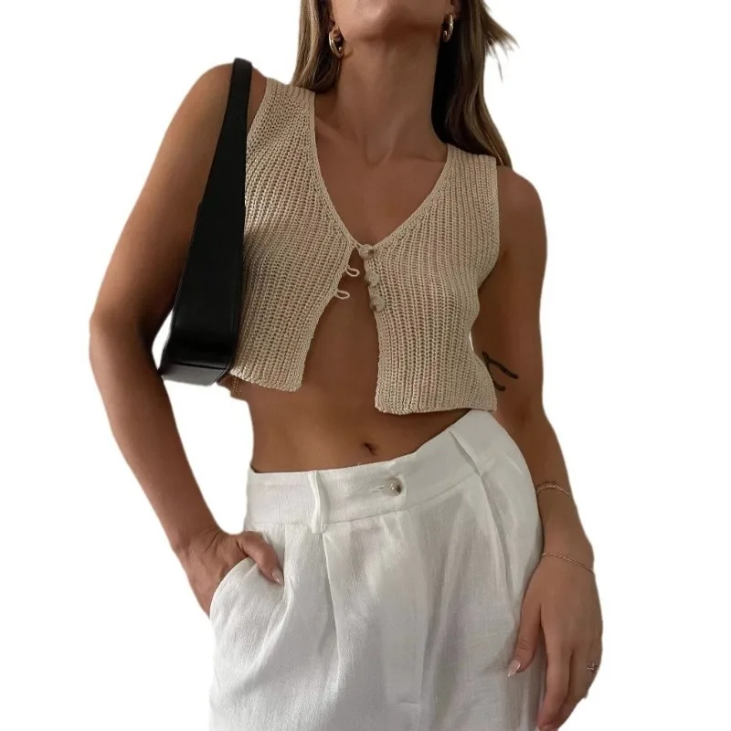 Crop Top Damen Tops 2025 Gestrickte Pullover Weste Solide Damen Sommer