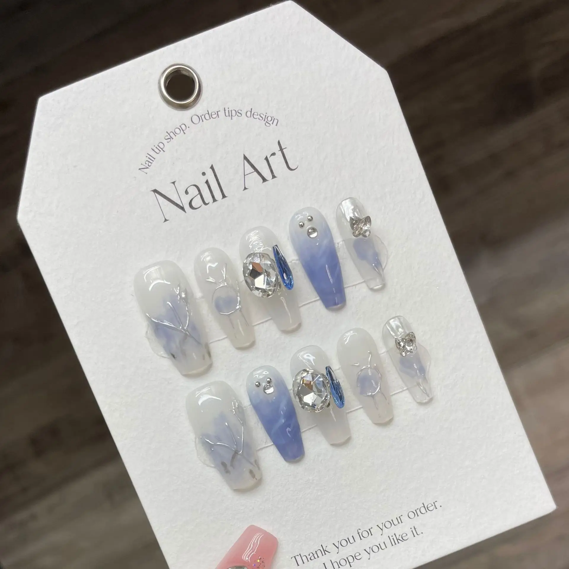 Colorful Ballet Handmade Fake Nails With Glue Professional Wearable Advanced Press On Nail Designed Light Luxury Brick Nail Art