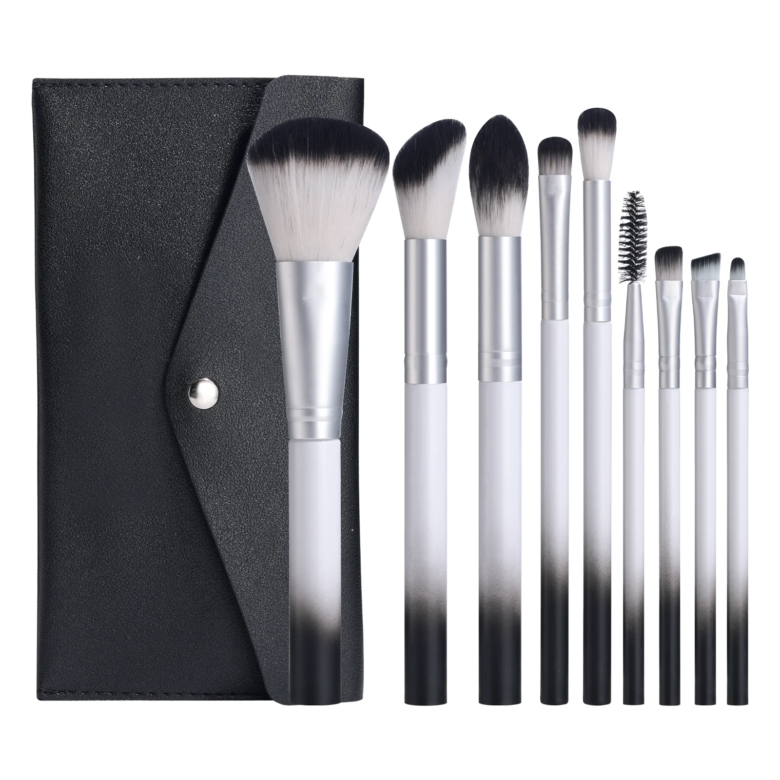 

# Hot Sales Wholesale 9PCS Travel Size Brushes Makeup Set Black White Private Label Portable Makeup Brushes With PU Bag