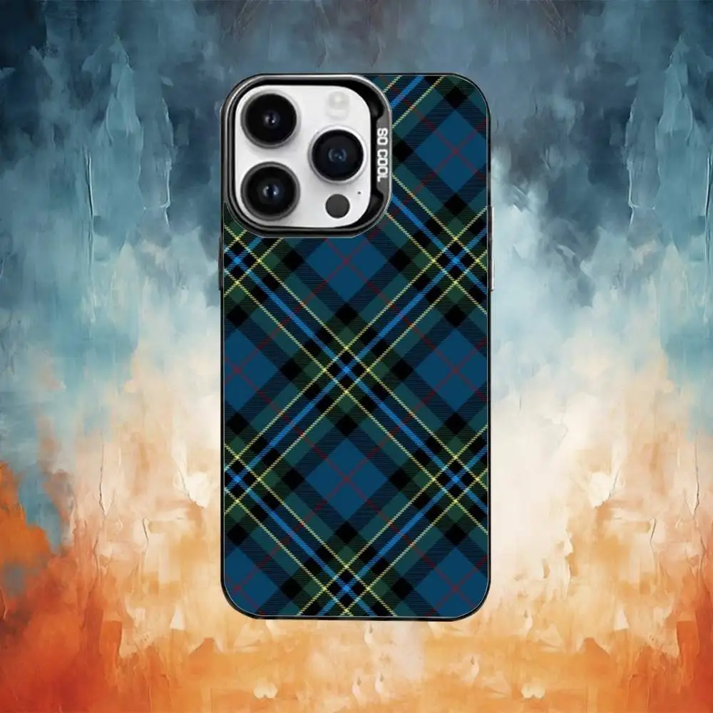 Capa de telefone de tecido xadrez escocês para iPhone17,16,15,14,13,12,11 Plus, Pro Max Black Candy Matte Capa à prova de choque