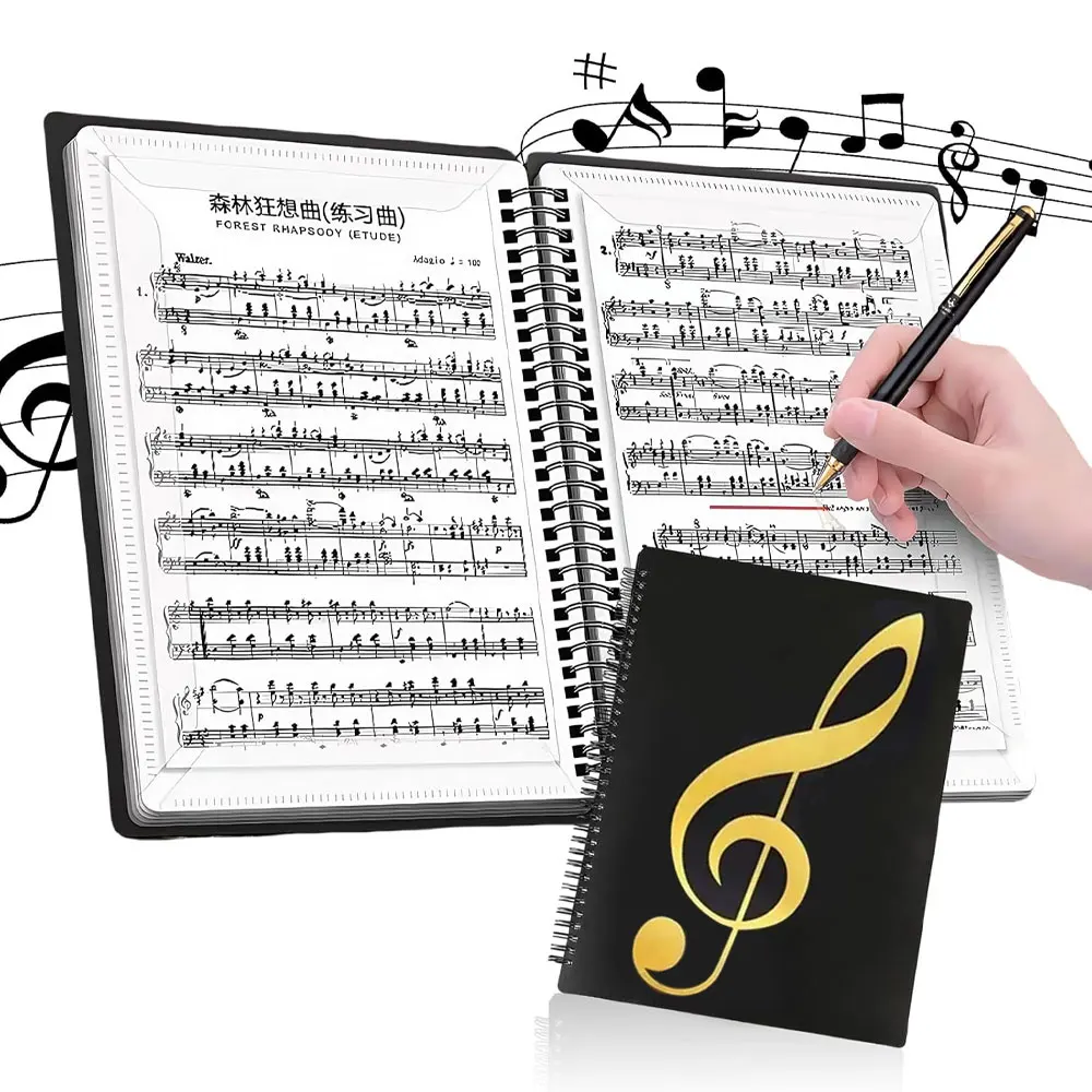 Carpeta para partituras tamaño A4, archivador de partituras en espiral de 20 páginas, con capacidad para 40 hojas de papel, ideal para guardar partituras.
