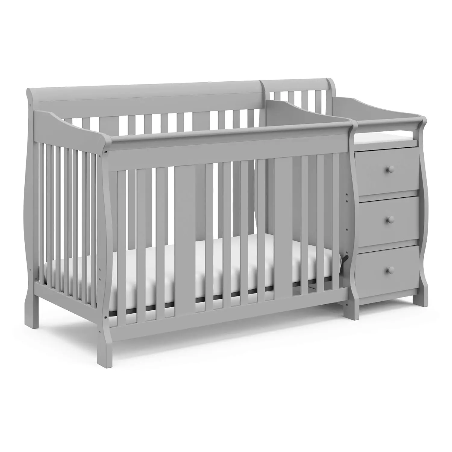 Storkcraft Portofino 5-in-1 Convertible Crib and Changer Combo (Pebble Gray) – Changing-Table with Storage Drawer, Converts to T