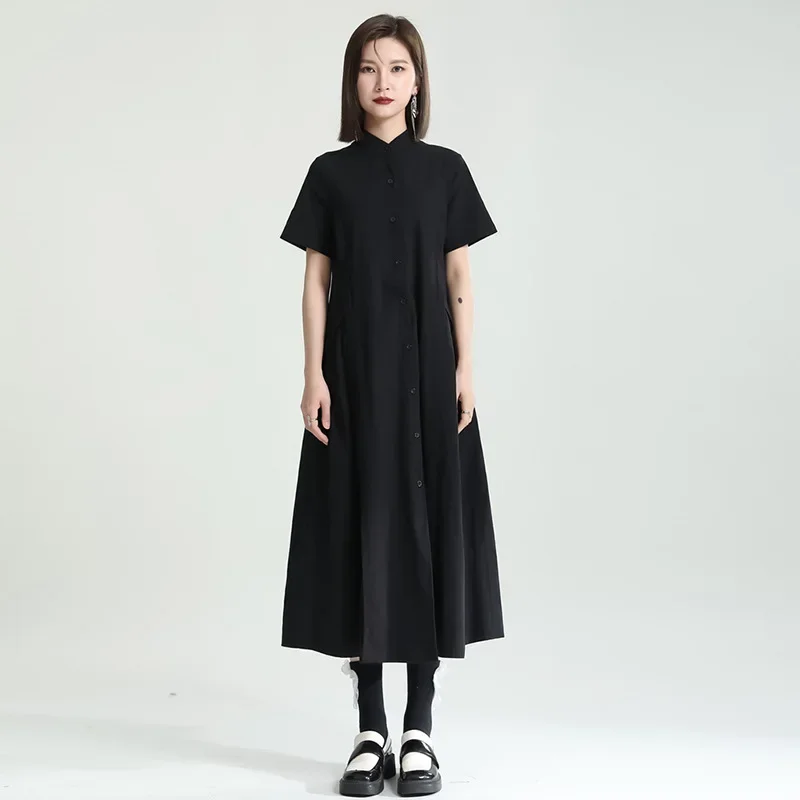 New summer solid color cotton and linen skirt loose irregular panel hem dress