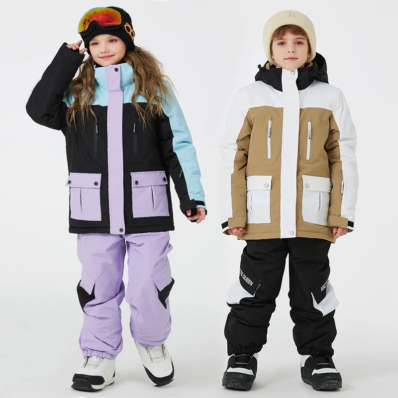 Outdoor Sport Girls Skiing Sets Winter Waterproof Boys Snow Suits Thick Warm Jacket Pants Chidlren Snowboard Costumes Clothes