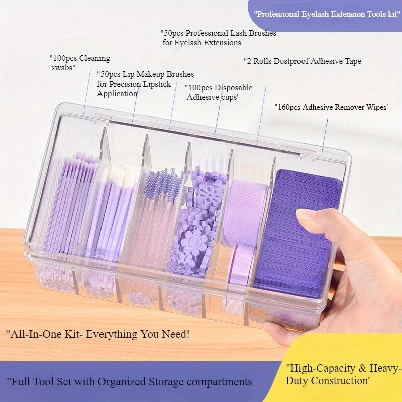 Eyelash Extension Tools Kit Cleaning Swabs Micro Applicators Lash Brushes Extension Tape Adhesive Cups Lash Extension Organizer,