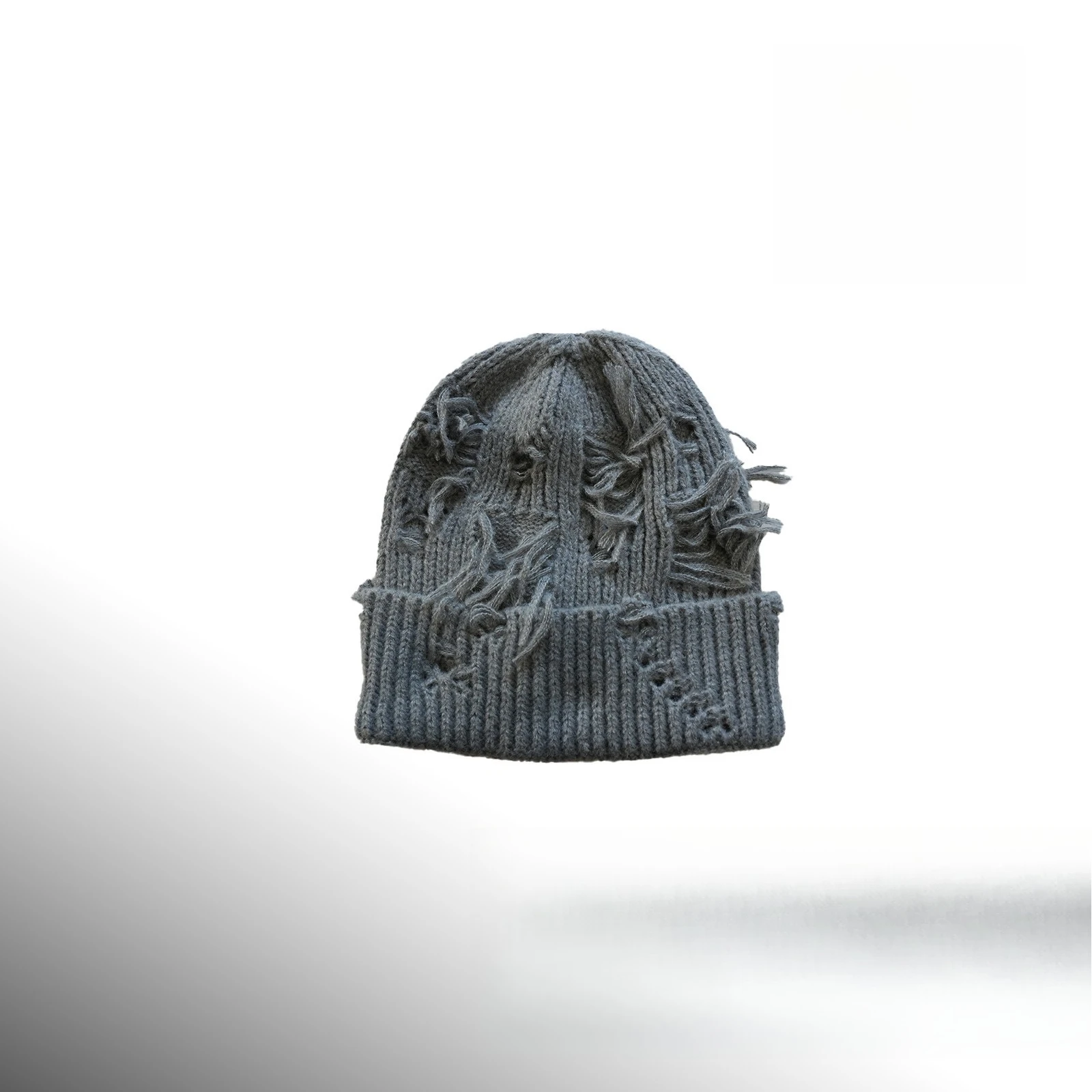 Distressed Knitted Beanie Hat for Women Men Ripped Hole Winter Pullover Cap Streetwear Soft Woolen Hat