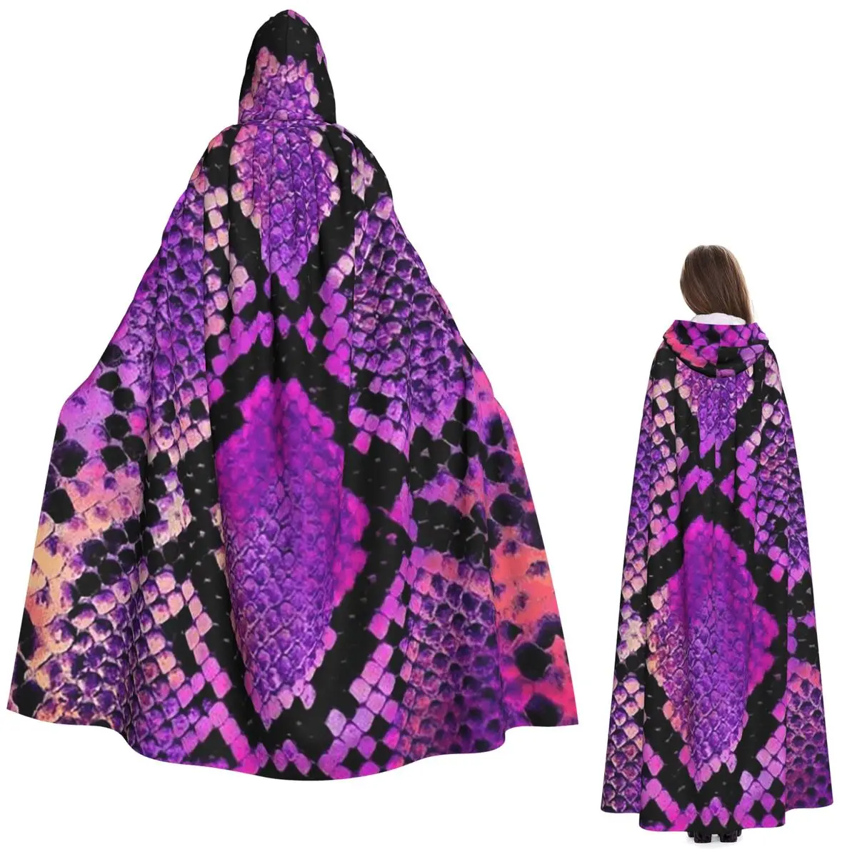 Snake Skin Reptile Long Hooded Cloak Witch Medieval Costume Cosplay Cape HalloweenVampire Adult Unisex