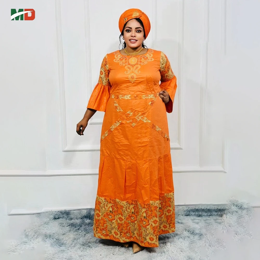 MD الأفريقية التقليدية حجم كبير للنساء دبي تركيا المطرزة البرتقال بازان الثراء فستان الدانتيل حفل زفاف ثوب الجلابة