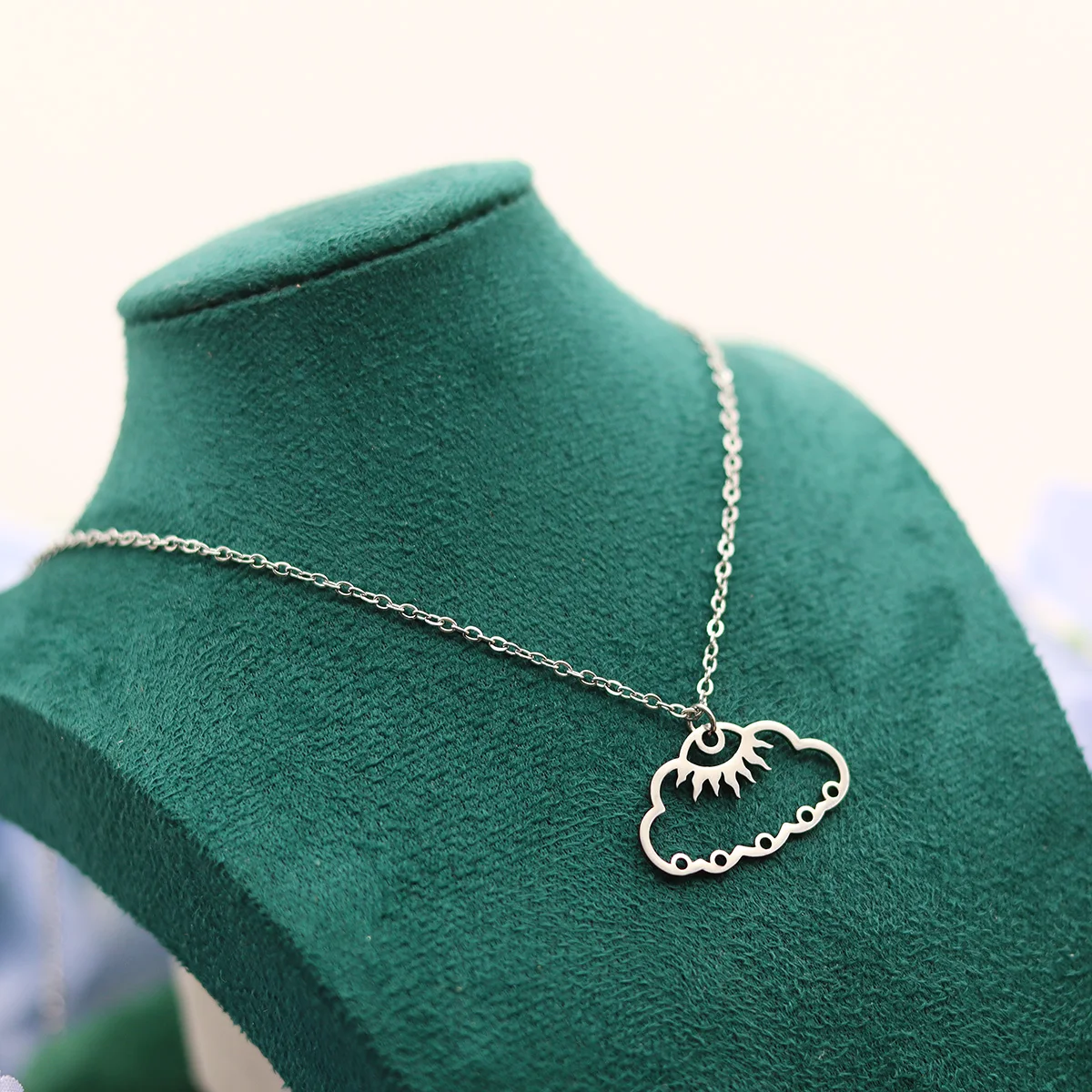 Kinitial Sunburst Cloud Pendant Necklace For Women Stainless Steel Weather Chain Necklace Vintage Jewelry Birthday Gifts