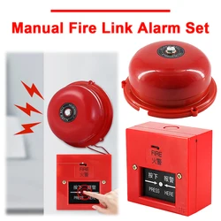 4 Inch Manual Call Point Fire Alarm Pull Station & AC 220V 100db Schools Fire Alarm Bell Internal Strike Bell System Accessories