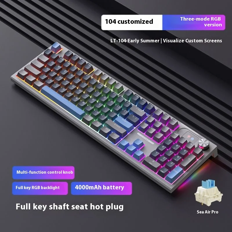 Langtu LT104 Wireless Bluetooth E-sports Gaming Mechanical Keyboard Customized Three Modes Cable Blue Axis Keyboard Christmas