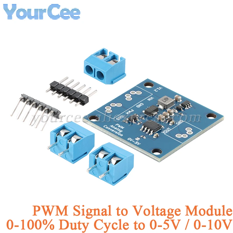 2 szt./1 szt. Moduł konwersji sygnału PWM na napięcie 0-100% na 0-5V / 0-10V, wyjście 22Hz-20kHz, 3.3V-24V, cyfrowo-analogowa konwersja sygnału.