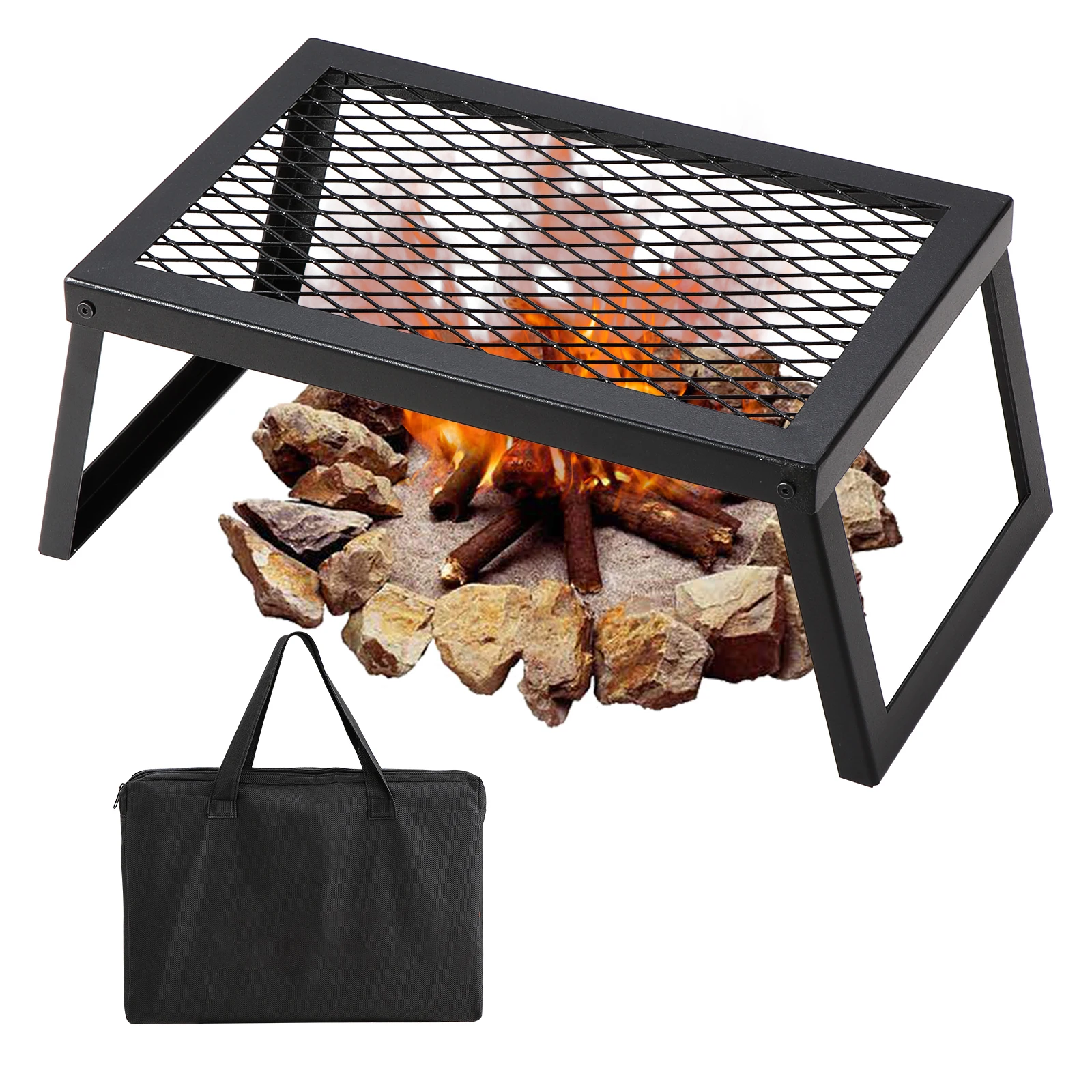 Camping Cooking Equipment Bag - Folding Campfire Grill, Heavy Duty Steel