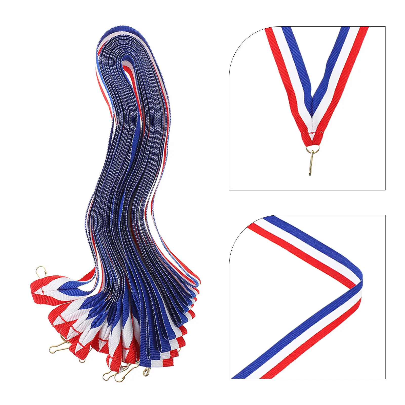 30pcs Medal Ribbons Red White Blue Custom Length Award Sports Meeting Neck Lanyards Snap Clips Secure Fit Multi Function Phone