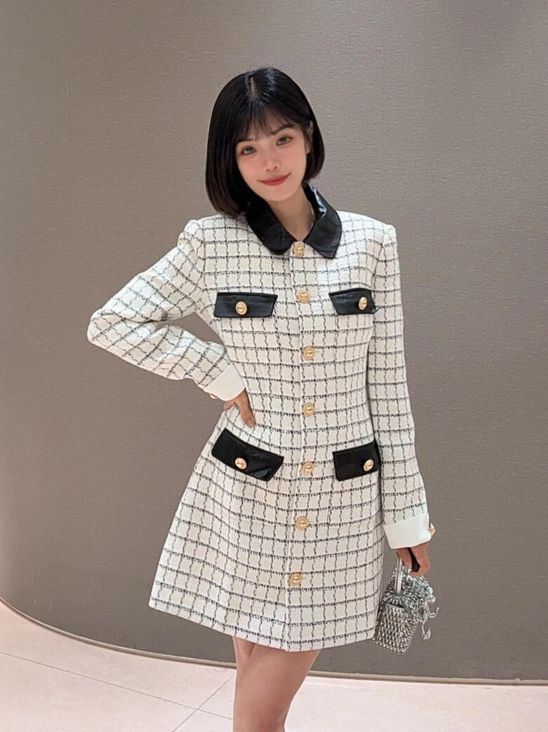 

Christmas Day Women's pro Version Three-Piece Set Sweet Style High Waist Short Skirt Long Sleeve round Neck Wool Blend Dress