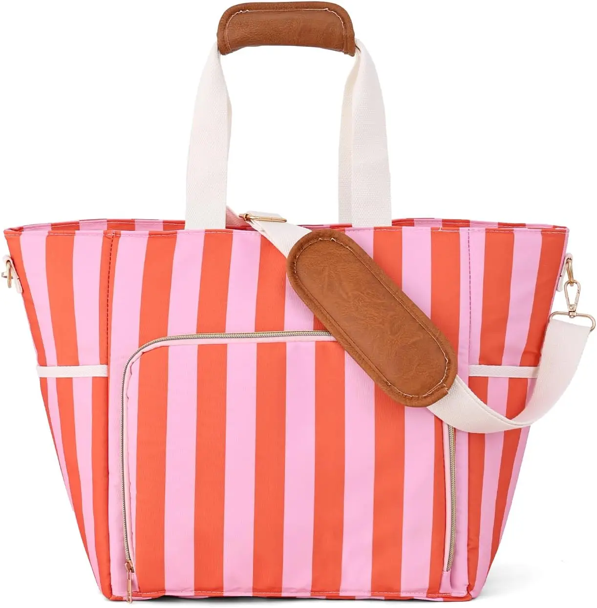 striped-cooler-bag-insulated-wine-tote-bag-in-pink-travel-grocery-shopping-lunch-portable-large-ice-coolers-with-handle