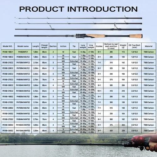 Imagen 2 del producto BIUTIFU cañas de pescar Fuji de fundición giratoria 1,98/2,1/2,4/2,7/3,0/3,3 m T800 carbono 2 puntas ML/M/MH/H señuelo 5-80g caña rápida Baitcasting