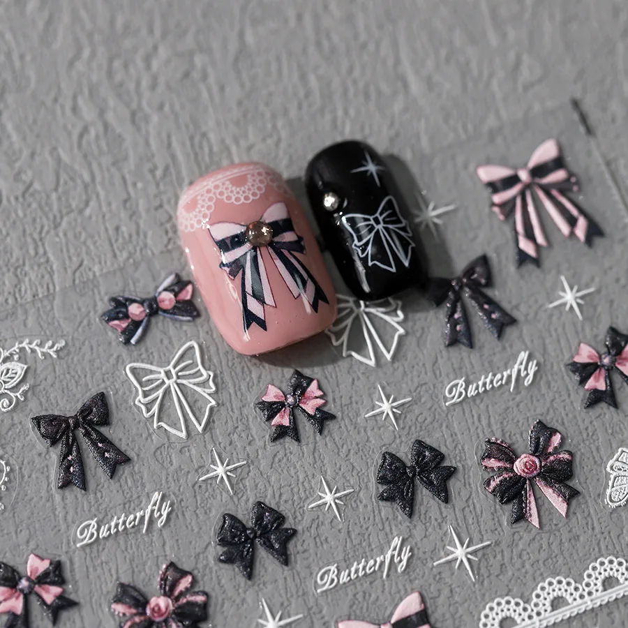 5D cute pink bow nail art stickers adesivi tridimensionali per unghie love exquisite dot diamond series nail art stickers