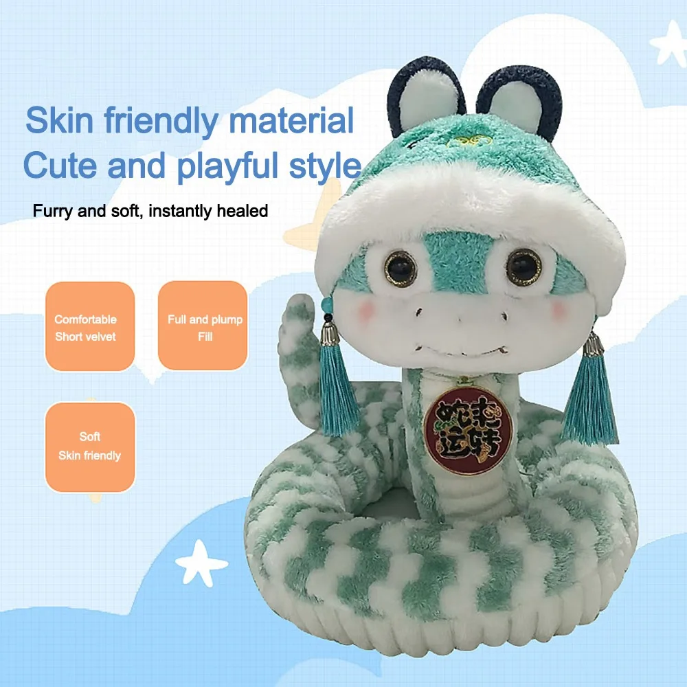 Oreiller doux, mascotte de l'année du serpent, mascotte de l'année du serpent de Style chinois, lisse au toucher, dessin animé serpent porte-bonheur pour ami